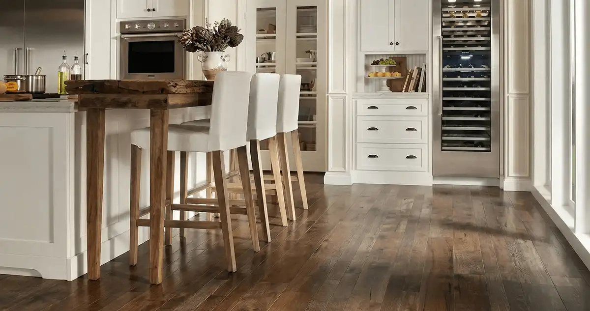 Professionally installed and refinished hardwood flooring in a residential home, showcasing smooth finish and natural wood tones in Eugene, OR